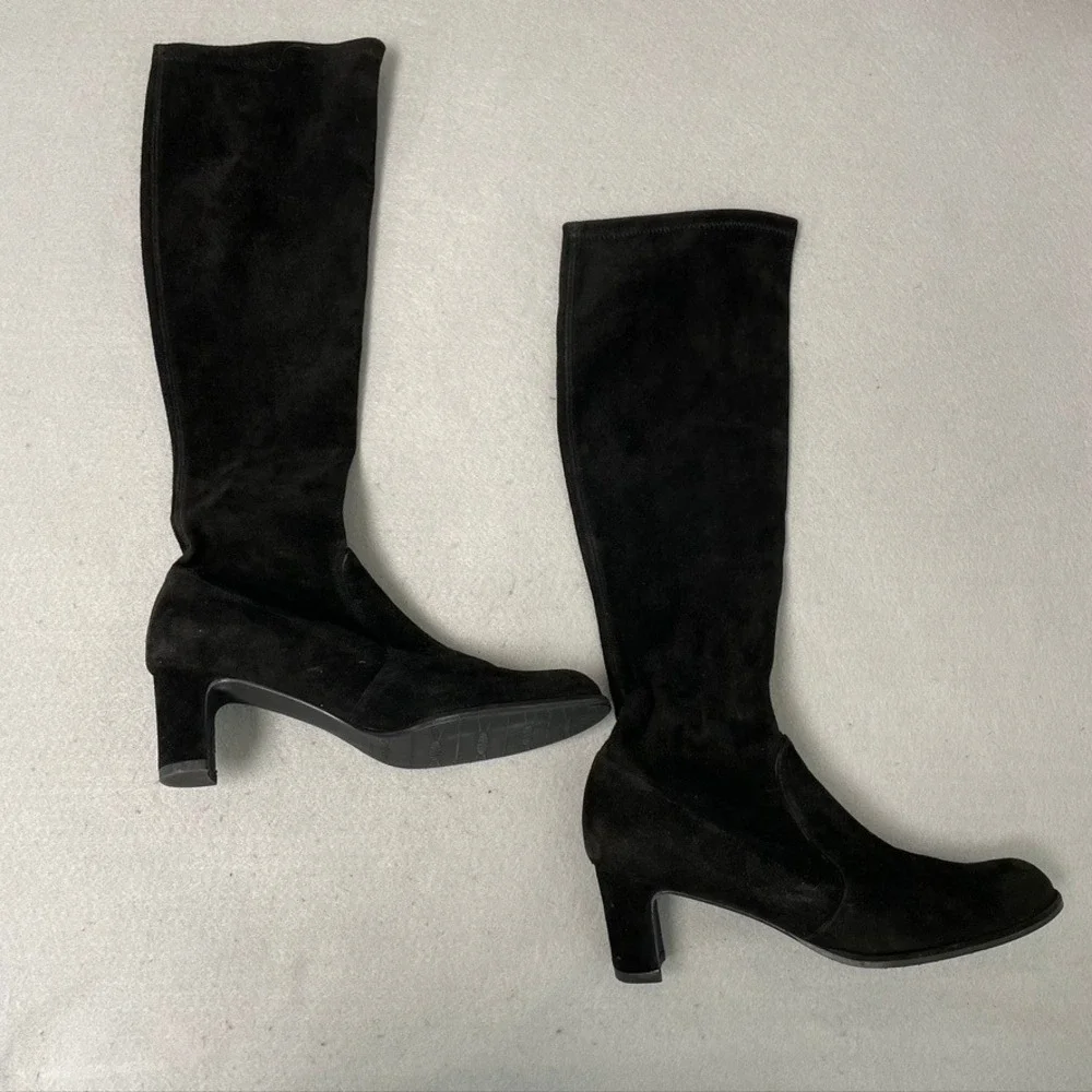 Stuart Weitzman Chicboot Knee High Womens 8 Black Suede Block Heel‎ A408501